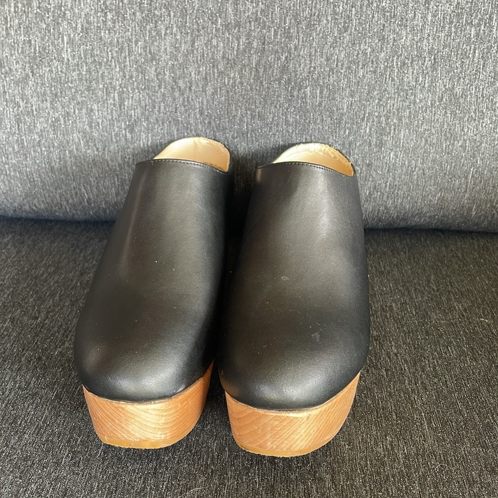 Black Leather Platform Clogs - image 4